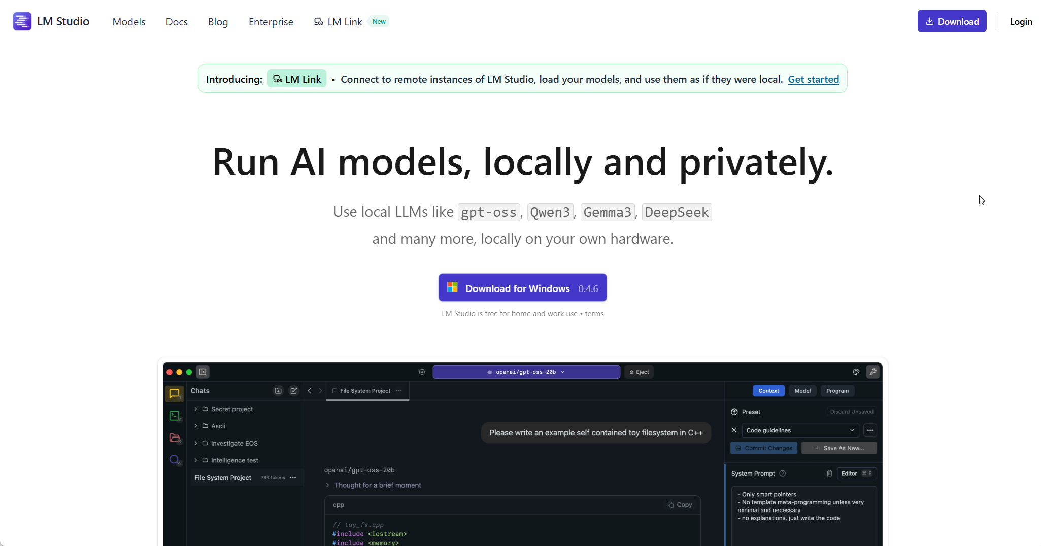 LM Studio homepage