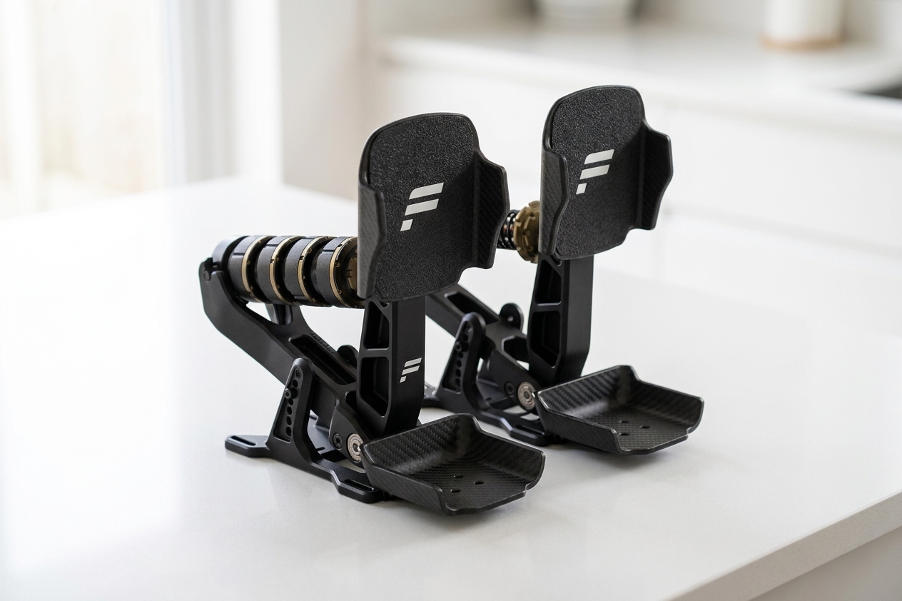 Fanatec Podium pedals composited onto a white kitchen worktop by Gemini edit_image