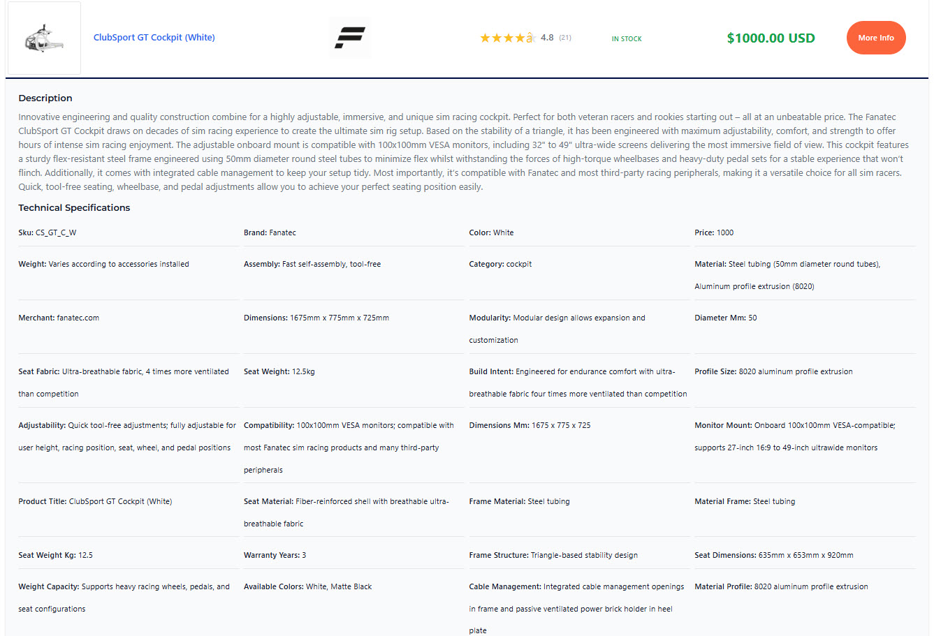 The augmented product record: description plus dozens of structured specification fields