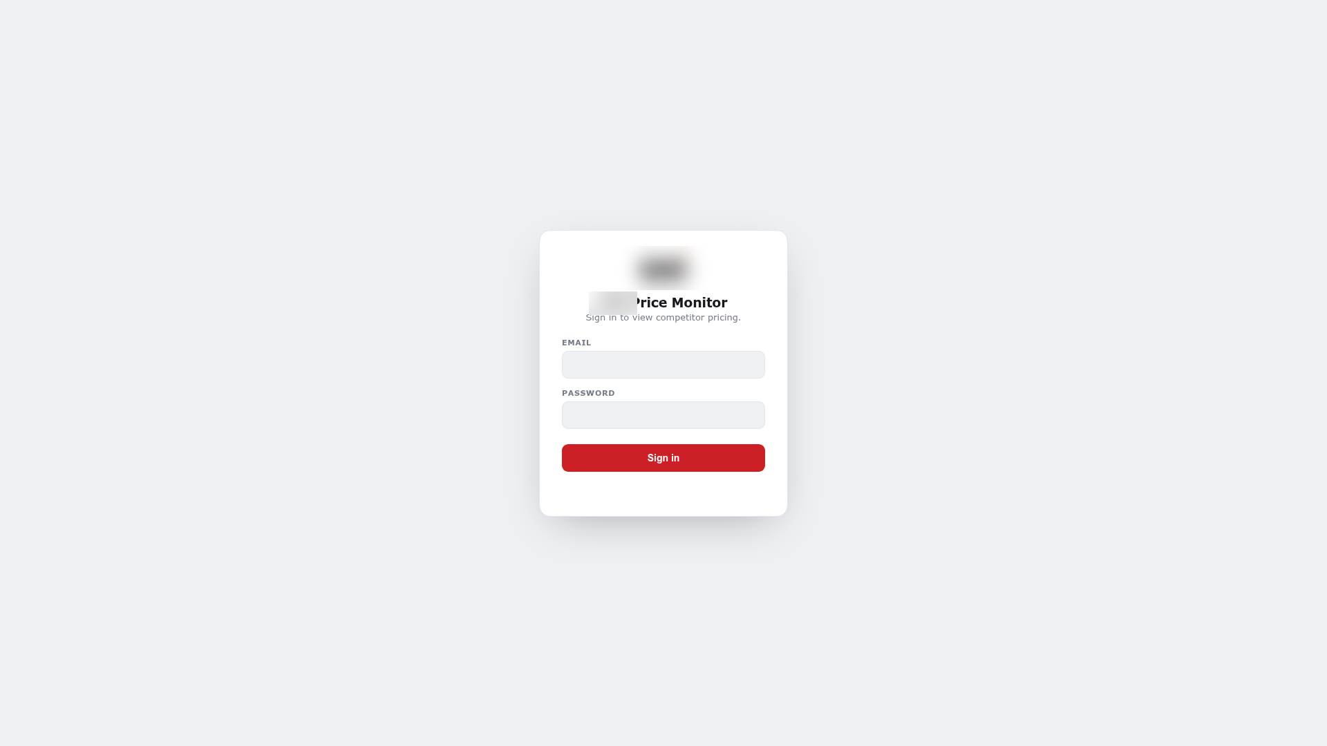 The deployed price monitor's access-controlled sign-in screen