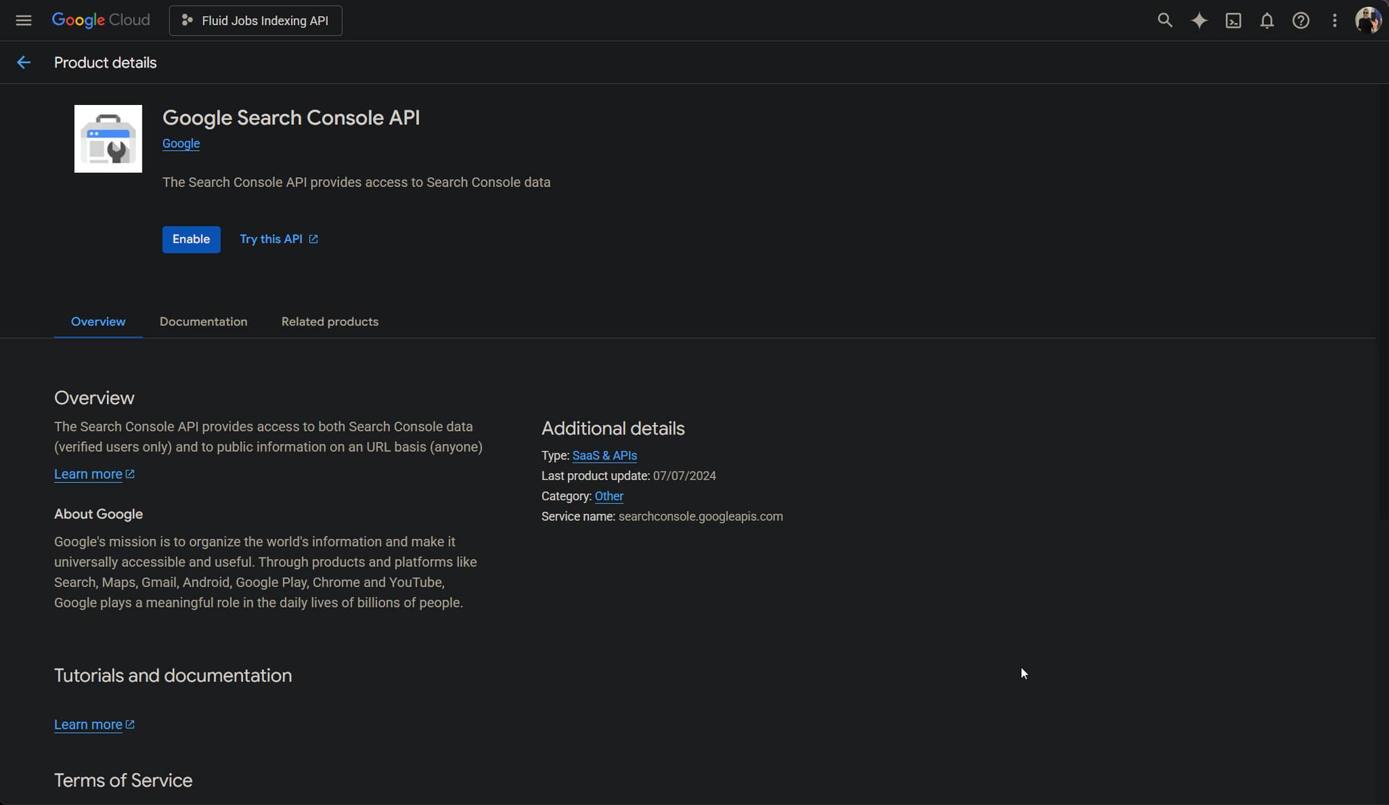 Enable Search Console API