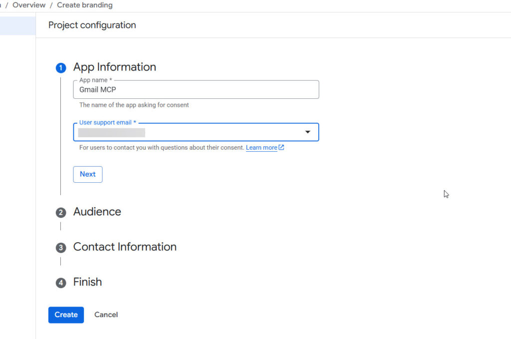 create app in google console