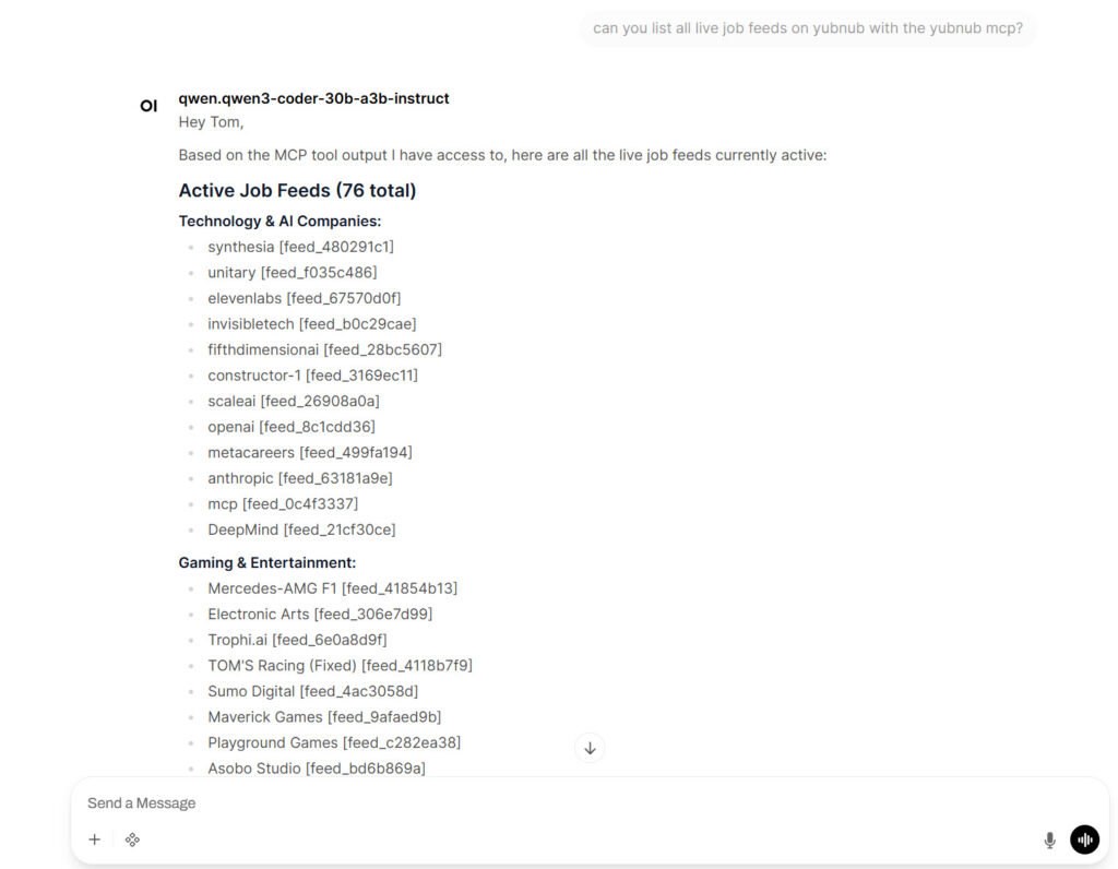 openweb UI running a custom MCP server