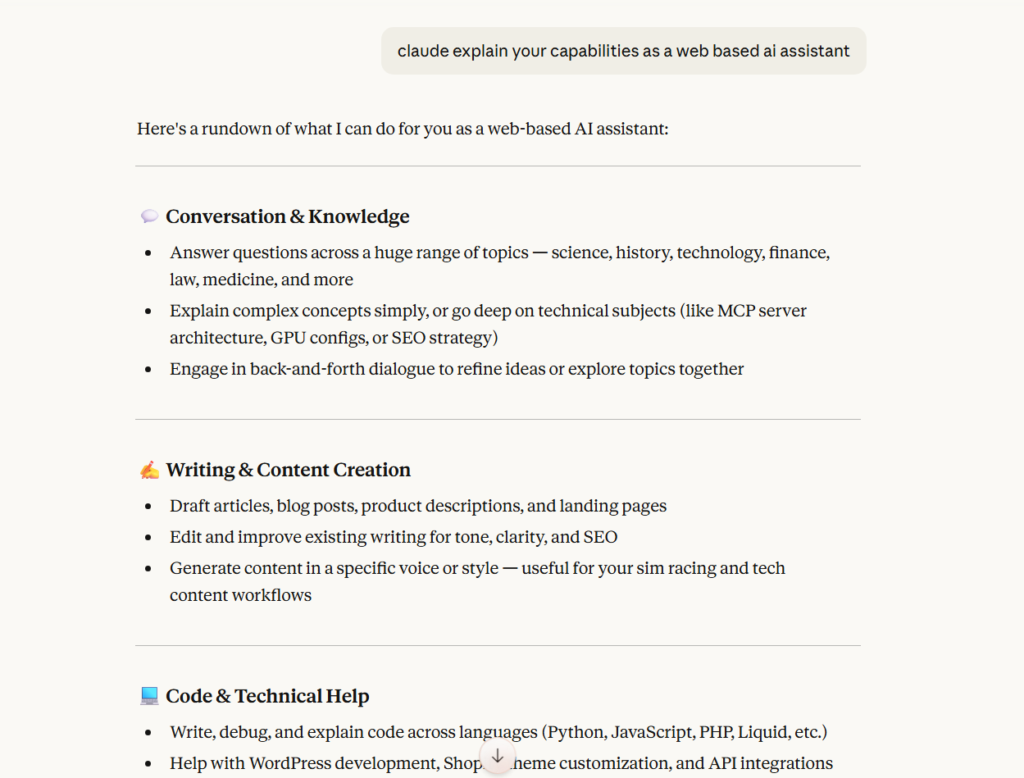 Caude chat - powerful but out of touch with the outside world and a 2025 knowledge cutoff