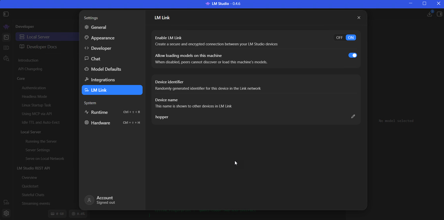 LM Link settings in LM Studio