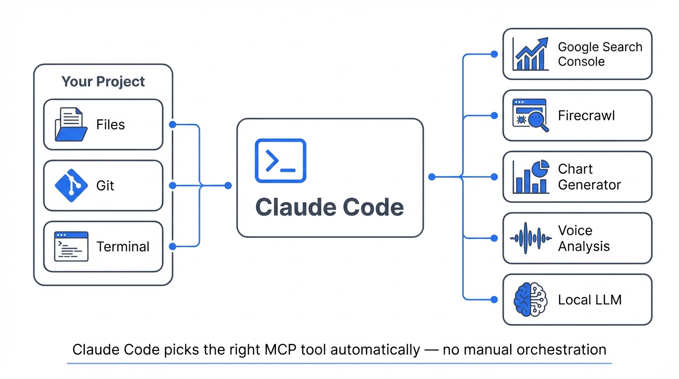 Diagram showing how Claude Code connects to multiple MCP servers