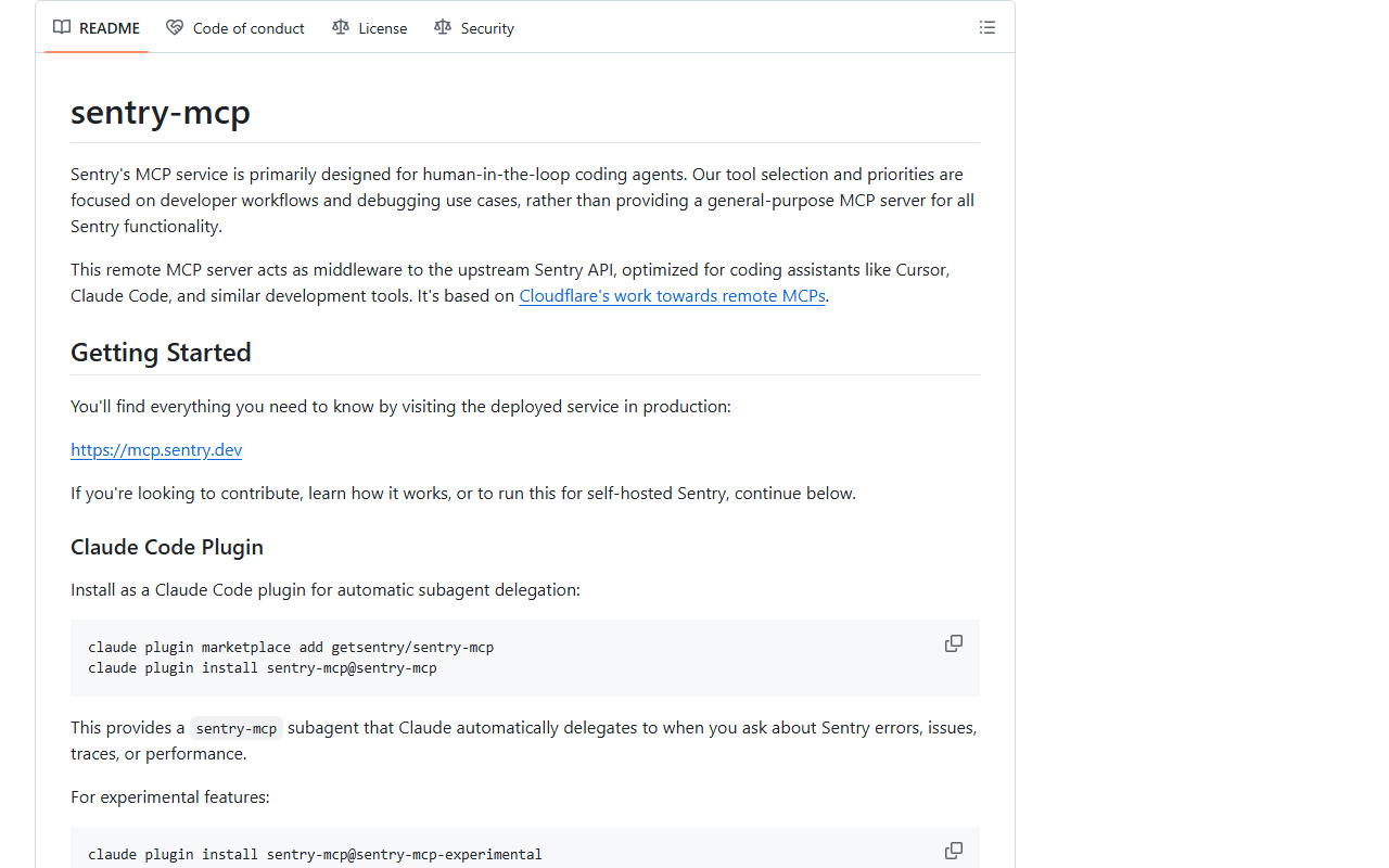 Sentry MCP GitHub repository