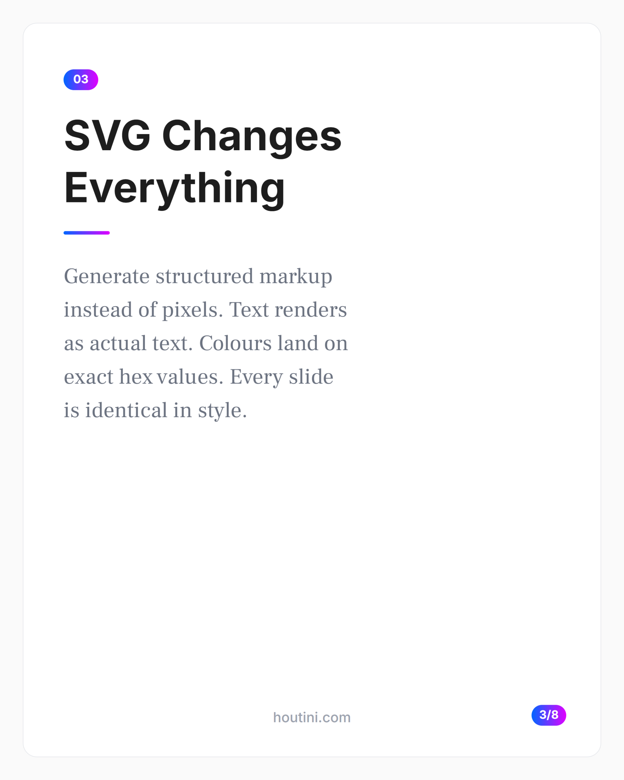 Rendered LinkedIn carousel content slide about SVG advantages