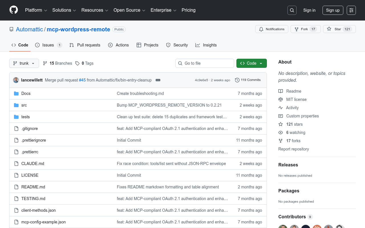 Automattic WordPress MCP GitHub repository
