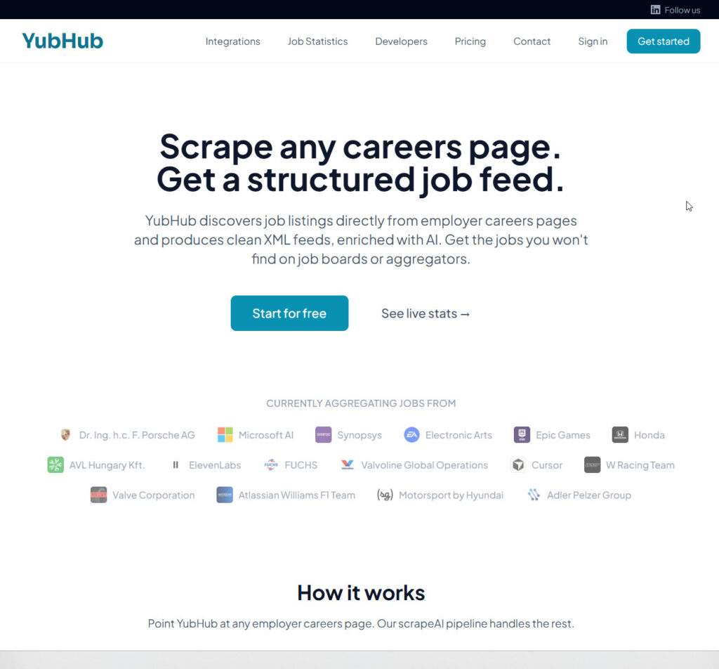 YubHub - scrape any employers page for automated job content feeds