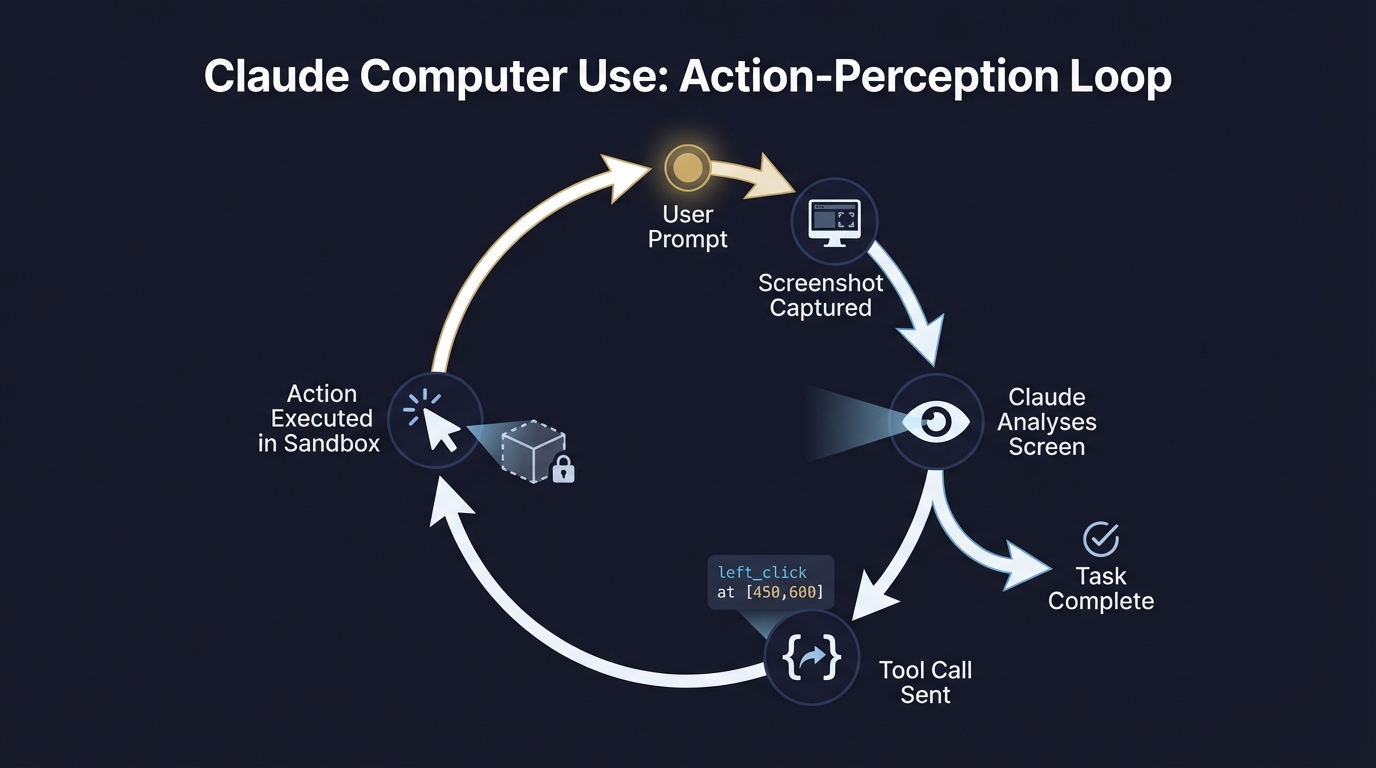 Architecture diagram showing Claude Computer Use action-perception loop