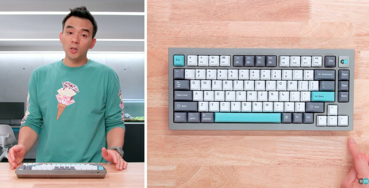 A close-up of a Keychron Q1 mechanical keyboard on a desk