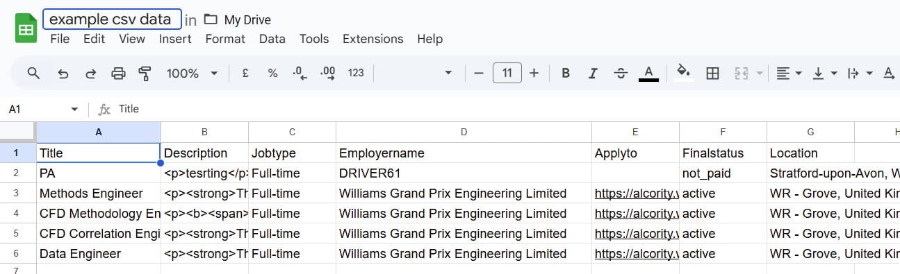 Create a Google Sheets doc with your data (or just some test data)