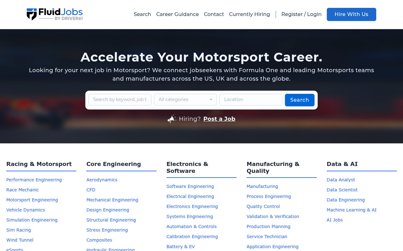 FluidJobs - Formula 1 and motorsport jobs board powered by YubHub data