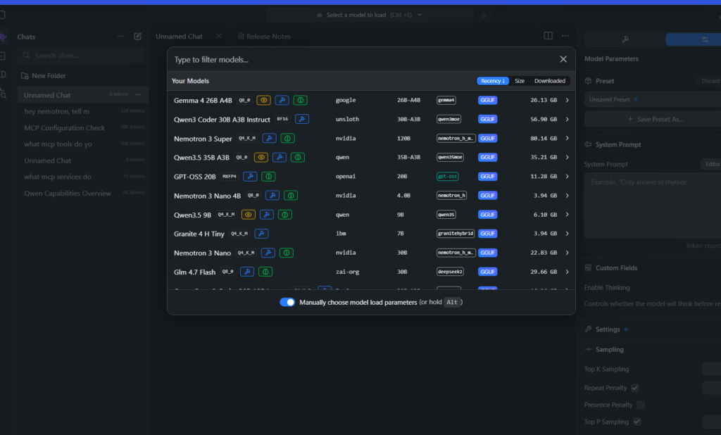 Current models running in LM Studio