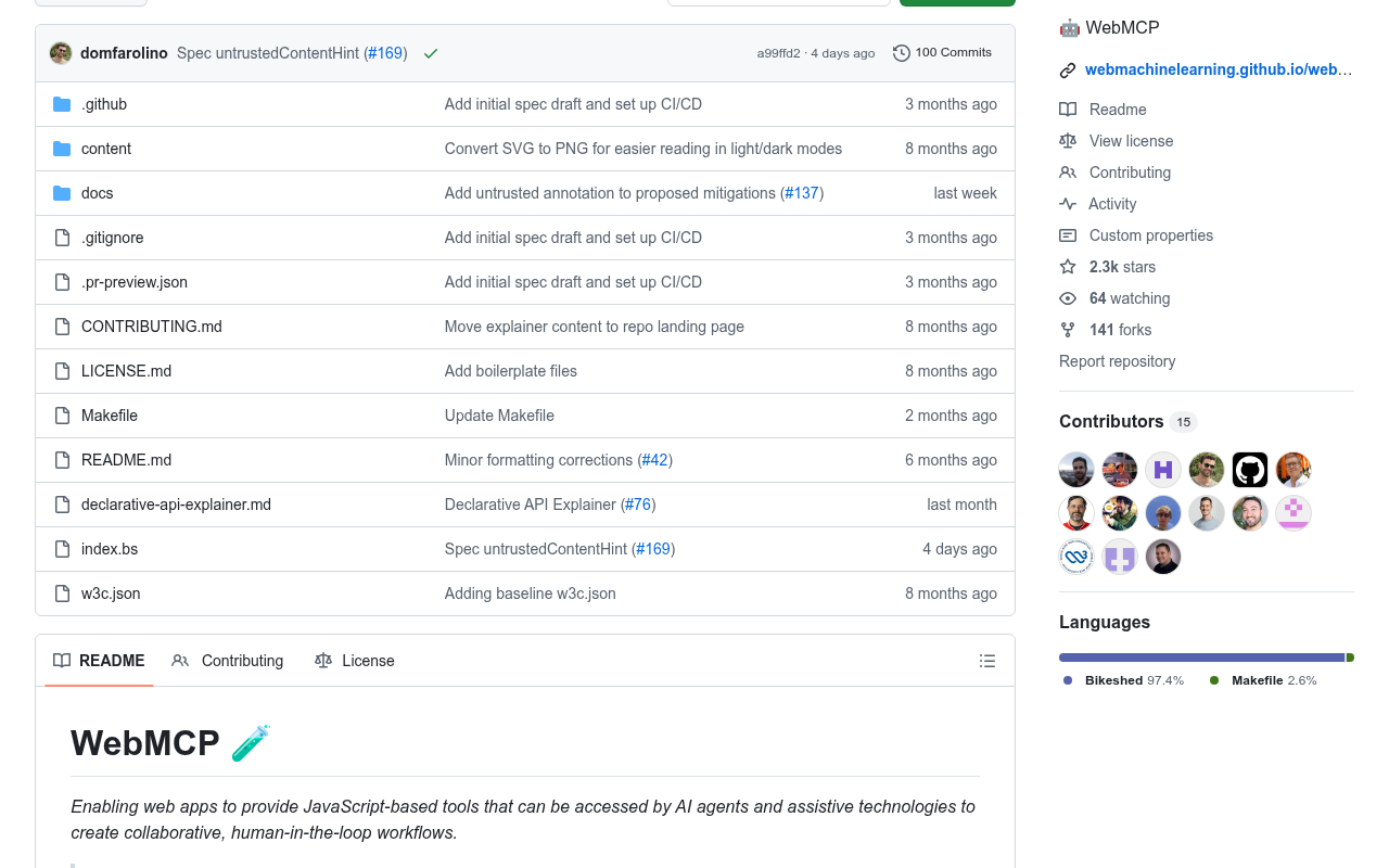 GitHub repository for the WebMCP draft specification